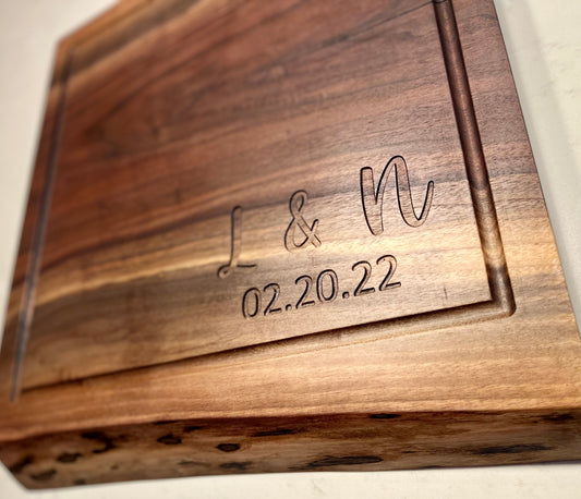 Live edge engraved chopping block